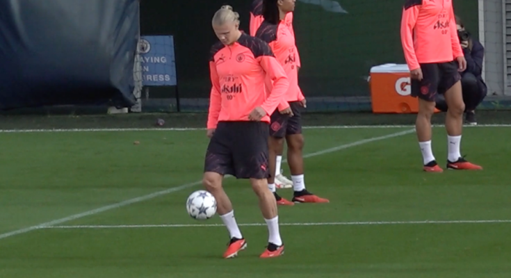 Erling Haaland in the training ground doing kick ups