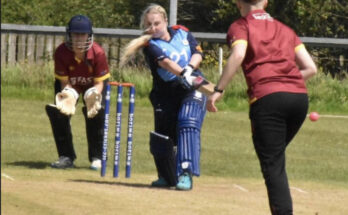 This is Kacey Laird, an Irish cricketer batting in a game.