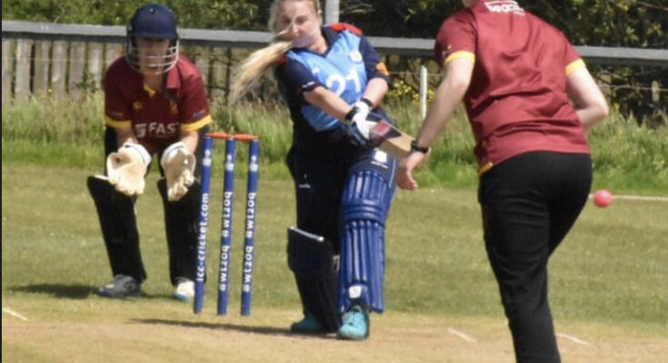 This is Kacey Laird, an Irish cricketer batting in a game.