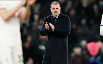 Ange Postecoglou claps the home fans after the Aston Villa game.