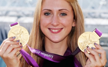 Laura Kenny with two gold medals at the 2012 olympics