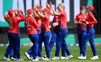 England Women team celebrating after their win against New Zealand