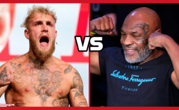 Side by side photo of Youtber Jake Paul, left, and former heavyweight champion Mike Tyson, right.
