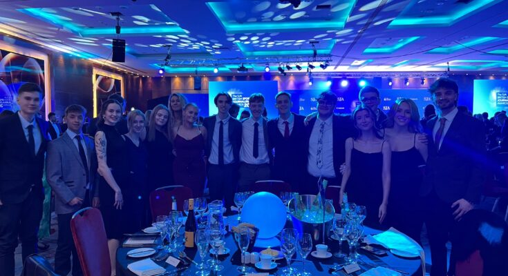 Second year Sports Journalism students at the SJA awards