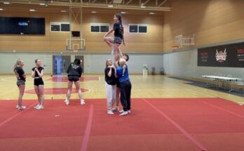 Cheer team practice a lift