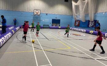 Children playing at Matt Beckingham's 'Playground Football' tournament in February, 2025.