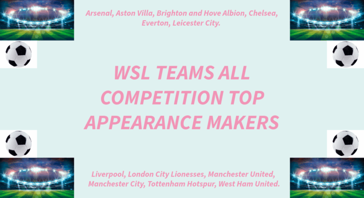 WSL all competition top appearance makers