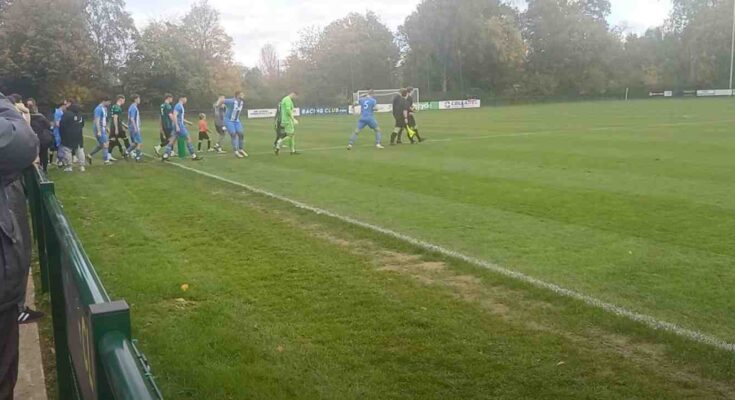 Football players walking out onto the pitch with fans chanting