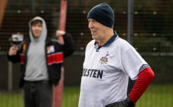 Chairman of the Bournemouth Walking Football Club Alan Sparkes, stand on fooball pitch