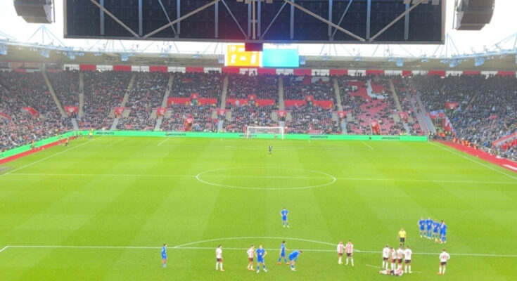 Southampton fans at St Mary's watching Saints take on Birmingham City