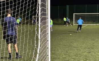 A view behind a goal at football training
