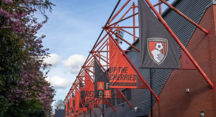 Outside Vitality Stadium showing flags.