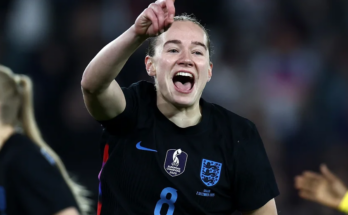 Football player celebrating goal in a match.