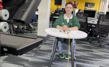 Luke Upton ready to present the 11:30 bulletin.