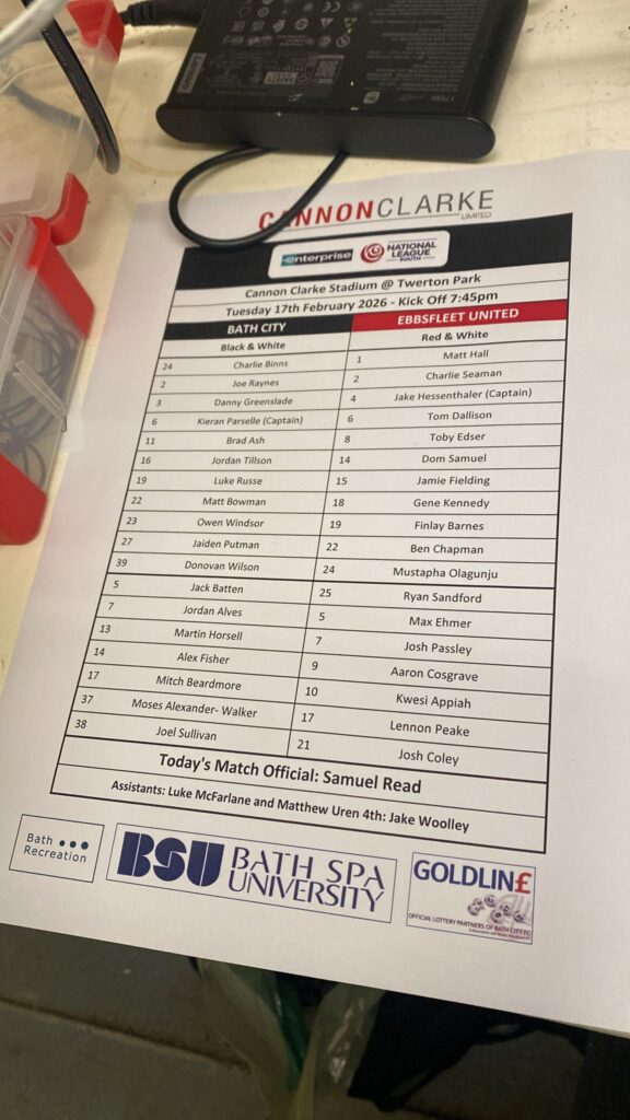 Tonights team sheet. CREDITS- Tiana Mawalu