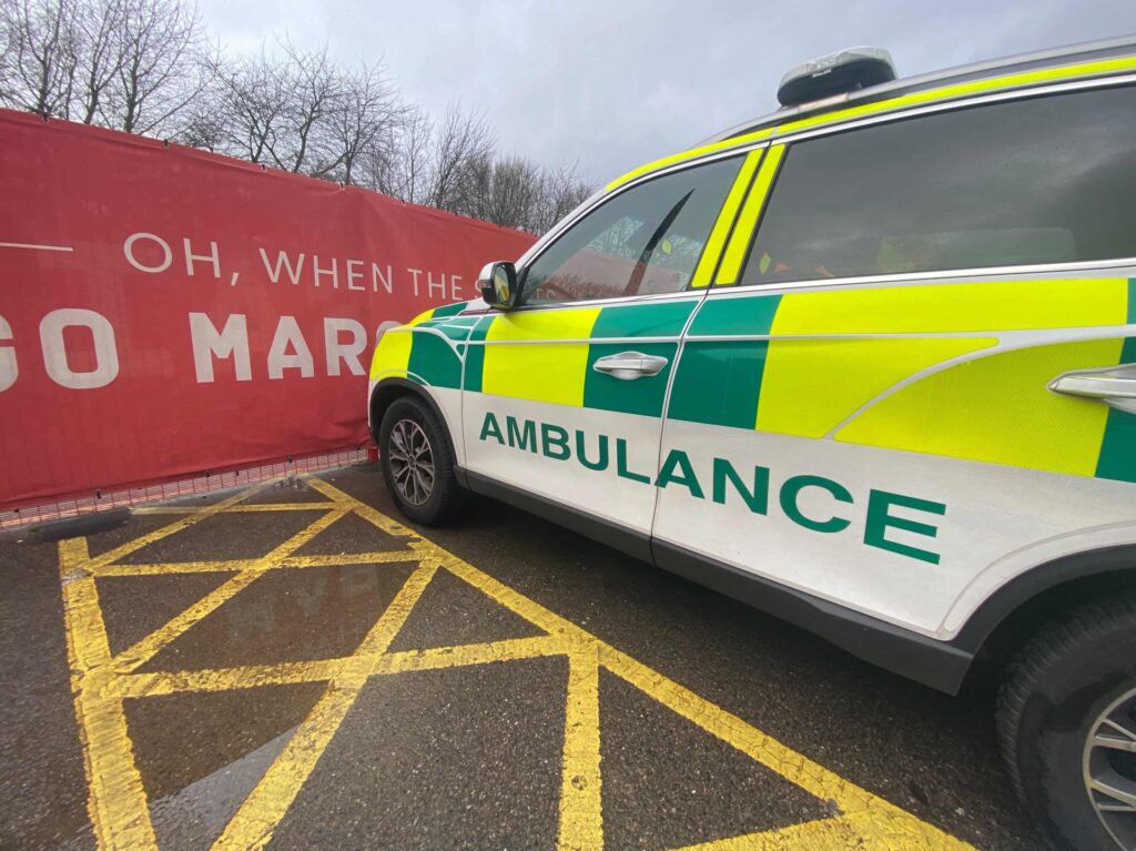 An ambulance parked outside of St Mary's stadium.