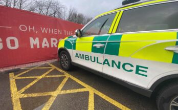 An ambulance parked outside of St Mary's stadium.