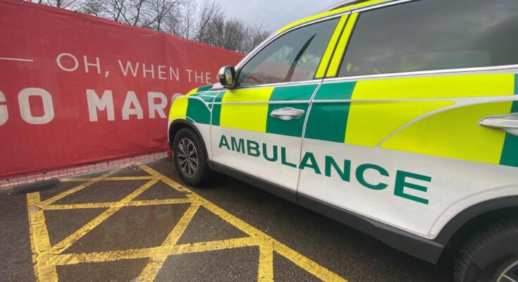 An ambulance parked outside of St Mary's stadium.