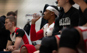 Solent Kestrels captain Andre Arissol drinks water during a period break.
