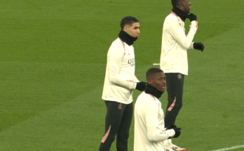 Achraf Hakimi in training action.