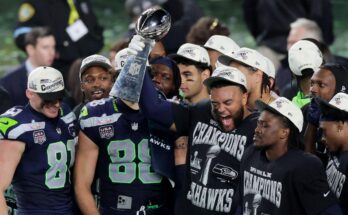 Seattle Seahawks lifting the Superbowl trophy