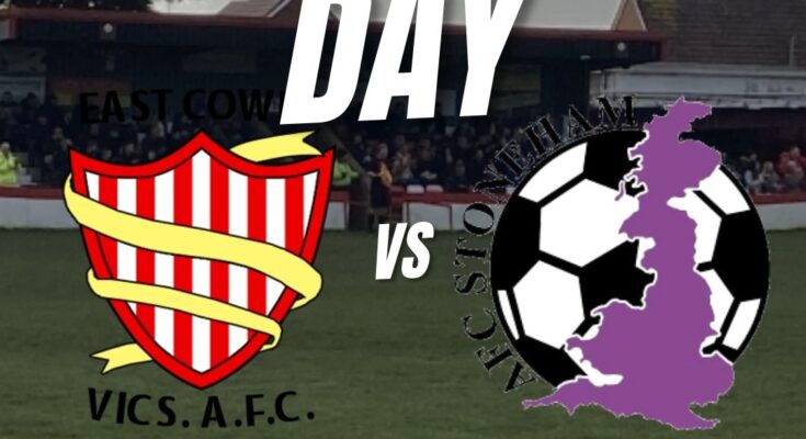Matchday poster detailing the match between East Cowes Victoria vs AFC Stoneham.