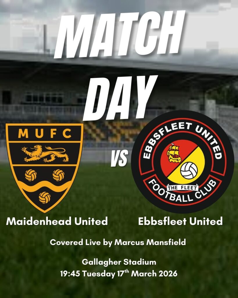 Current image: Matchday poster with details of the match between Maidenhead United vs Ebbsfleet United.