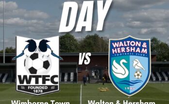 Matchday poster detailing the match between Wimborne Town and Walton & Hersham