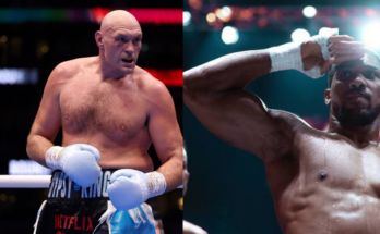 A picture of Tyson Fury in his latest comeback, side by side with Anthony Joshua