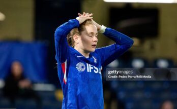 LONDON, ENGLAND - APRIL 1: Sjoeke Nusken of Chelsea after the UEFA Women's Champions League 2025/26 Quarter-finals Second Leg match between Chelsea and Arsenal at Stamford Bridge on April 1, 2026 in London, England. (Photo by Pedro Porru/MB Media/Getty Images)