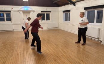 Image of a capoeira training session containing three people.